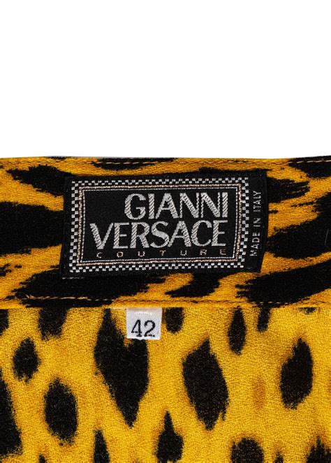 versace vinyl wrap|Gianni Versace yellow cheetah print wool crepe pleated wrap.